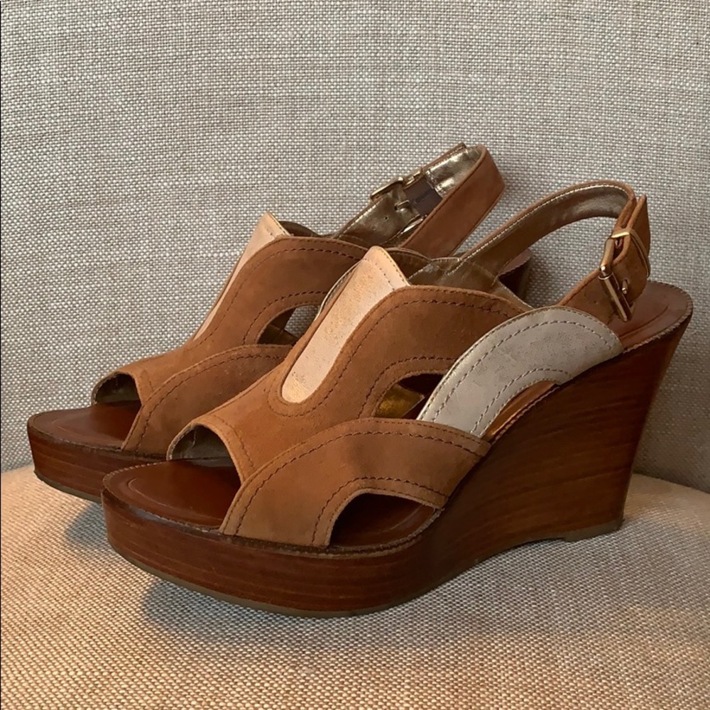 Hive & Honey Platform Leather Brown/Gold Size 9